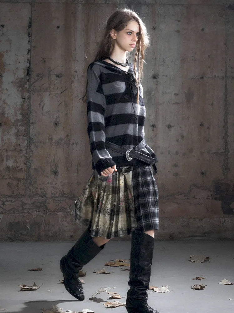 Checkered Belt Pleated Skirt【s0000013962】