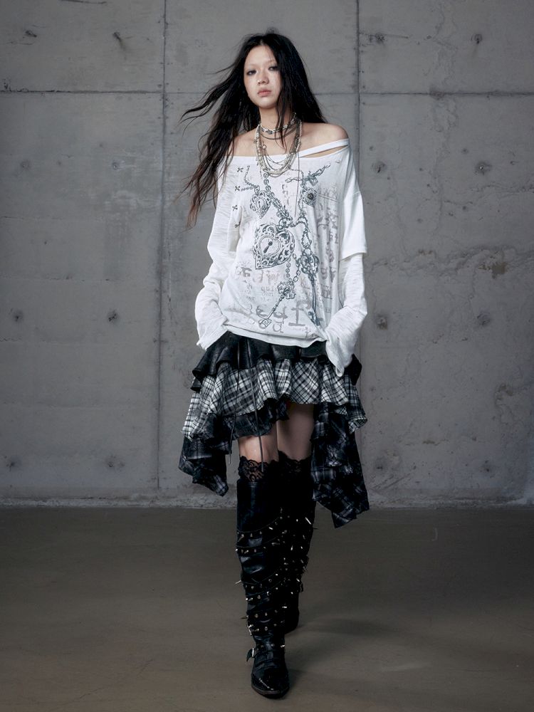 One-shoulder long-sleeved T-shirt【s0000013468】