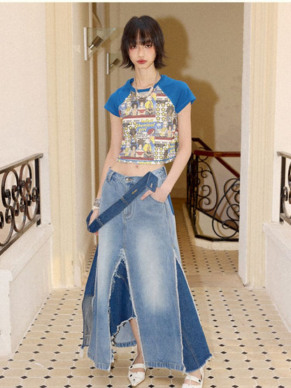 Irregular splicing denim back dress【s0000012431】