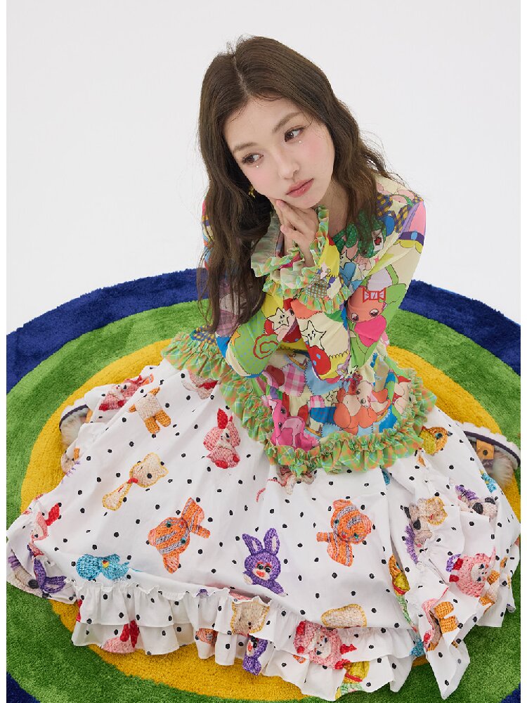 White Polka Dot Lace Cotton Skirt【s0000016195】