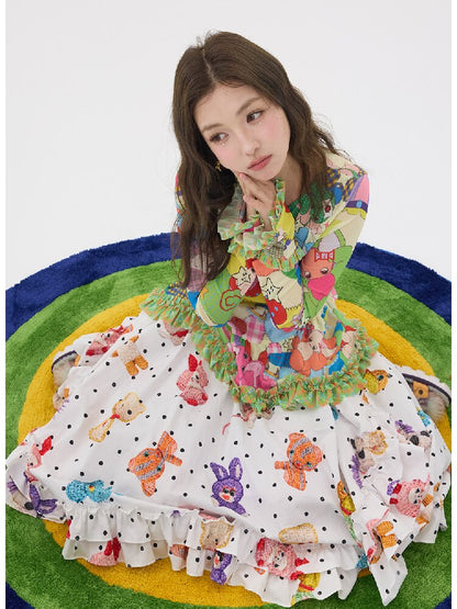 White Polka Dot Lace Cotton Skirt【s0000016195】