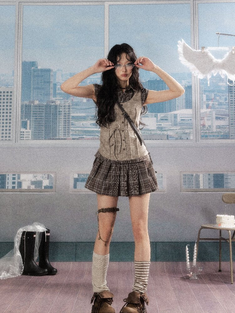 Plaid Patchwork Pleated Dress【s0000016276】