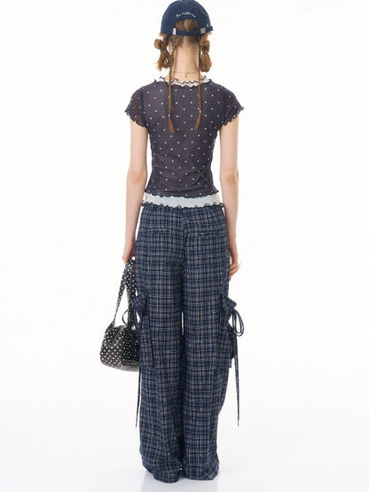 Plaid Pocket Wide Leg Slacks【s0000016607】