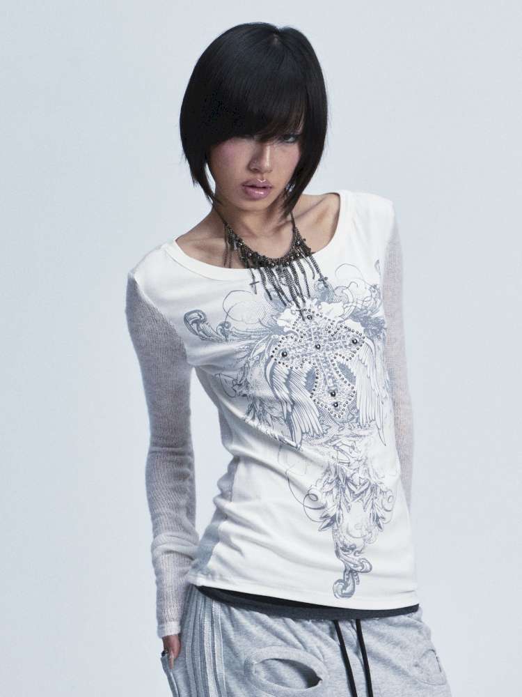 Two Tone Stretch Cross Rivet Top【s0000015010】