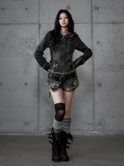 Denim Detachable Slim-Fit Hooded Jacket【s0000013951】