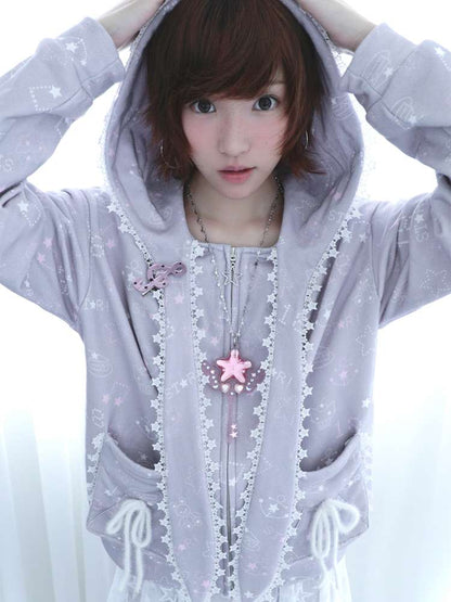 Ghost Horse Gray Rabbit Ear Hooded Sweatshirt【s0000014694】