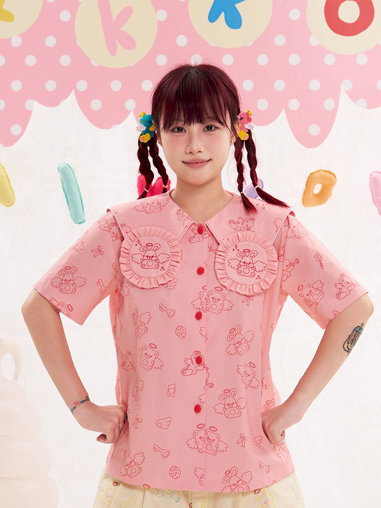 Animal Angel Bunny Collar Pink Shirt【s0000013190】