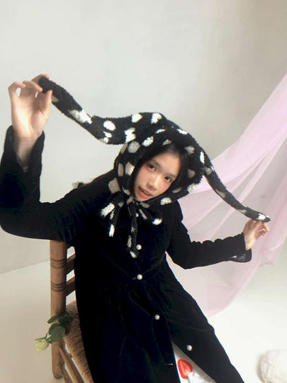 Polka Dot Shearling Rabbit Ear Hat【s0000014528】