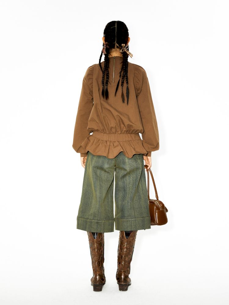 장식 된 렌더링 된 세척 데님 미디 바지 [S0000006271]