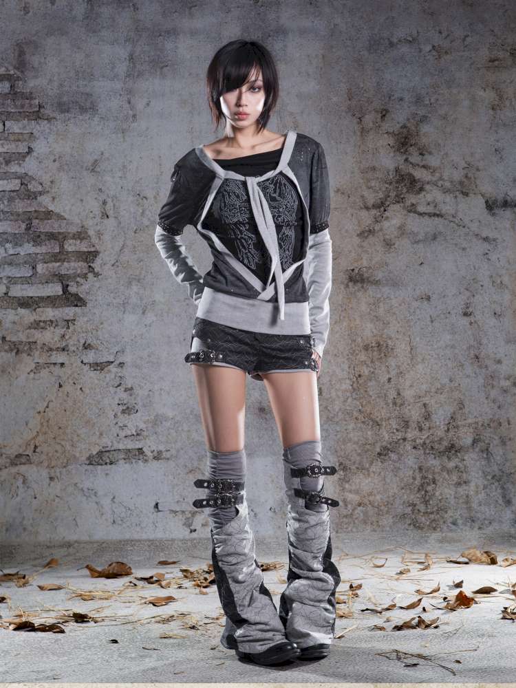 High-Stretch Printed Rhinestone Knit Top【s0000014490】