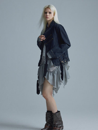 Distressed Texture Denim Jacket Top【s0000018545】