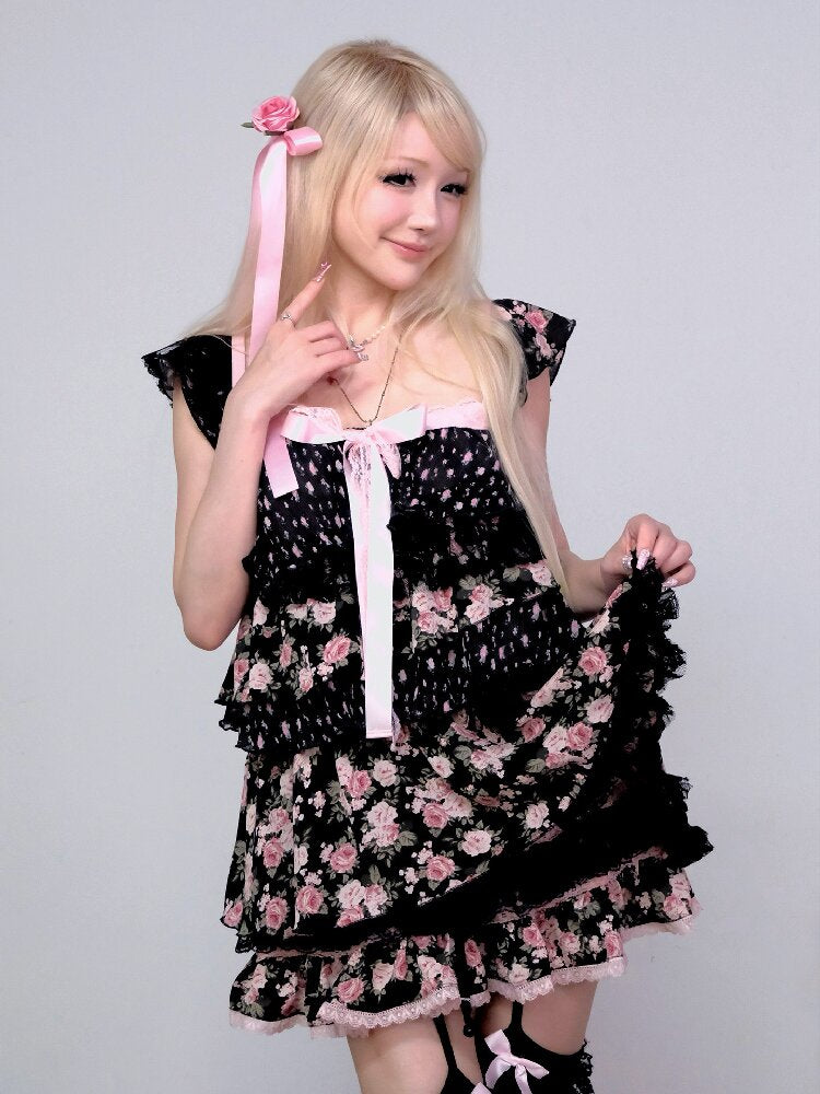 Irregular Fly-Sleeve Floral Camisole【s0000017249】