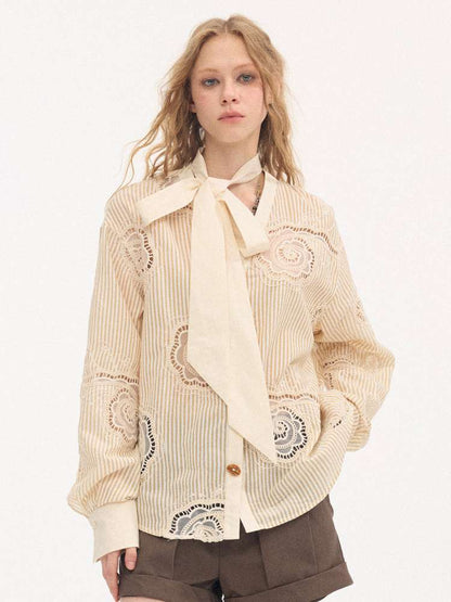 Strappy Bow Embroidered Shirt【s0000015410】