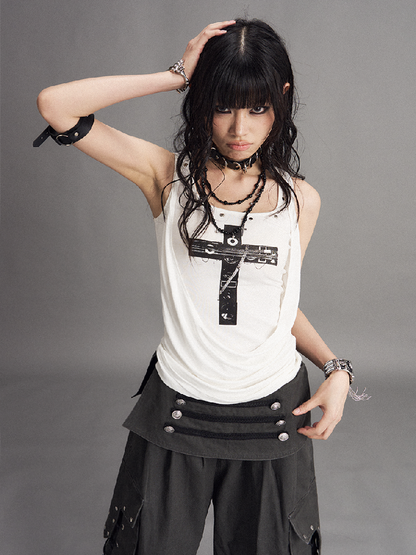 Street Punk Cross Slim Tank Top【s0000017536】