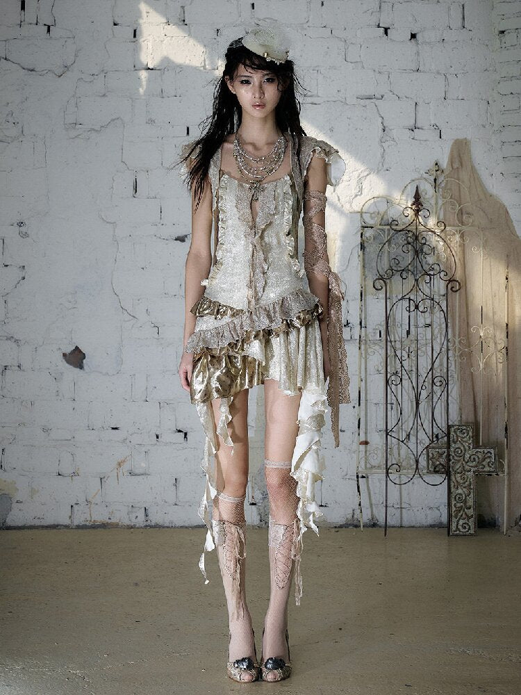 Baroque Satin Ruffle Two Piece Dress【s0000016996】