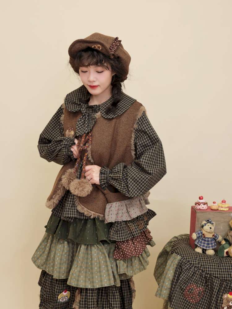 Vintage Plaid Floral Wool Cake Bag【s0000014847】