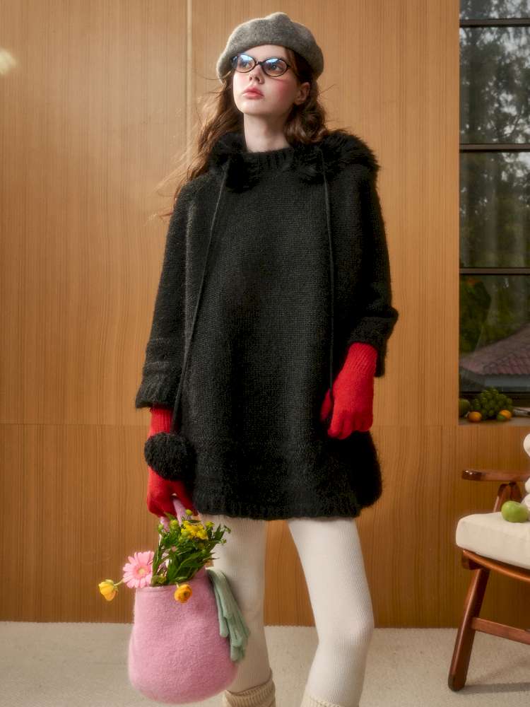 Wool Thick Hooded Fur Collar Knit Cape Skirt【s0000014890】