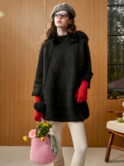 Wool Thick Hooded Fur Collar Knit Cape Skirt【s0000014890】