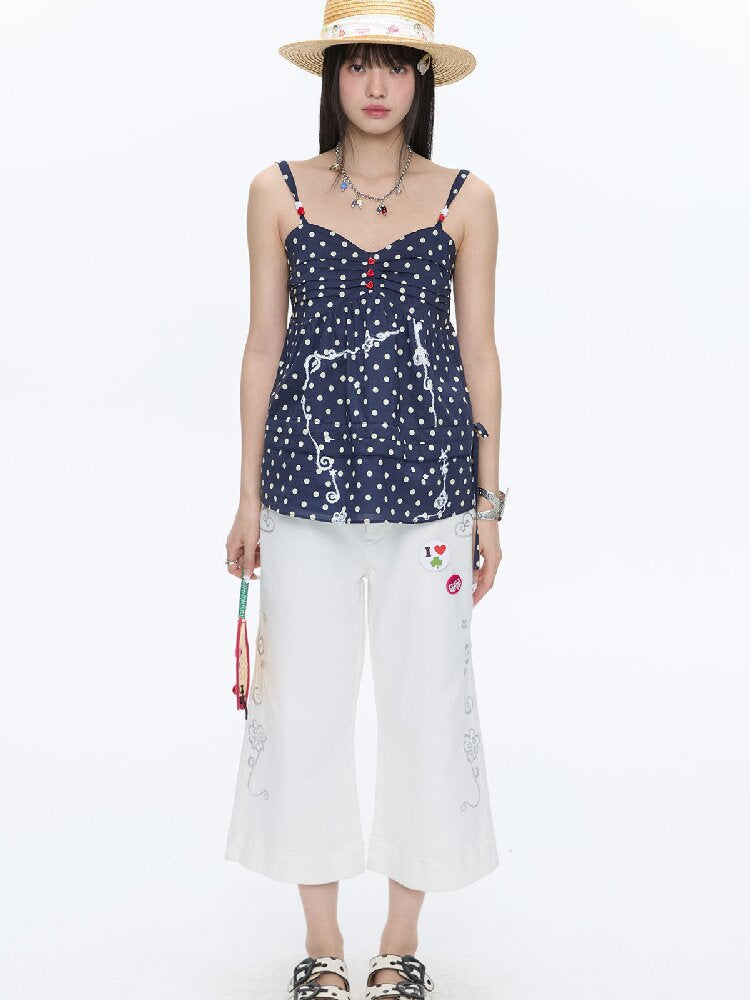 Summer Navy Blue Polka Dot Top【s0000016395】