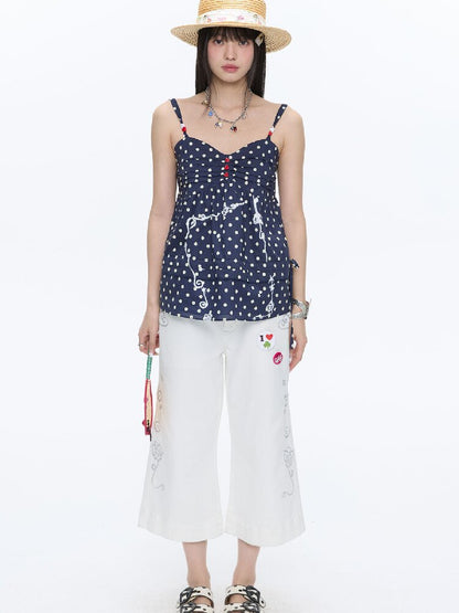 Summer Navy Blue Polka Dot Top【s0000016395】