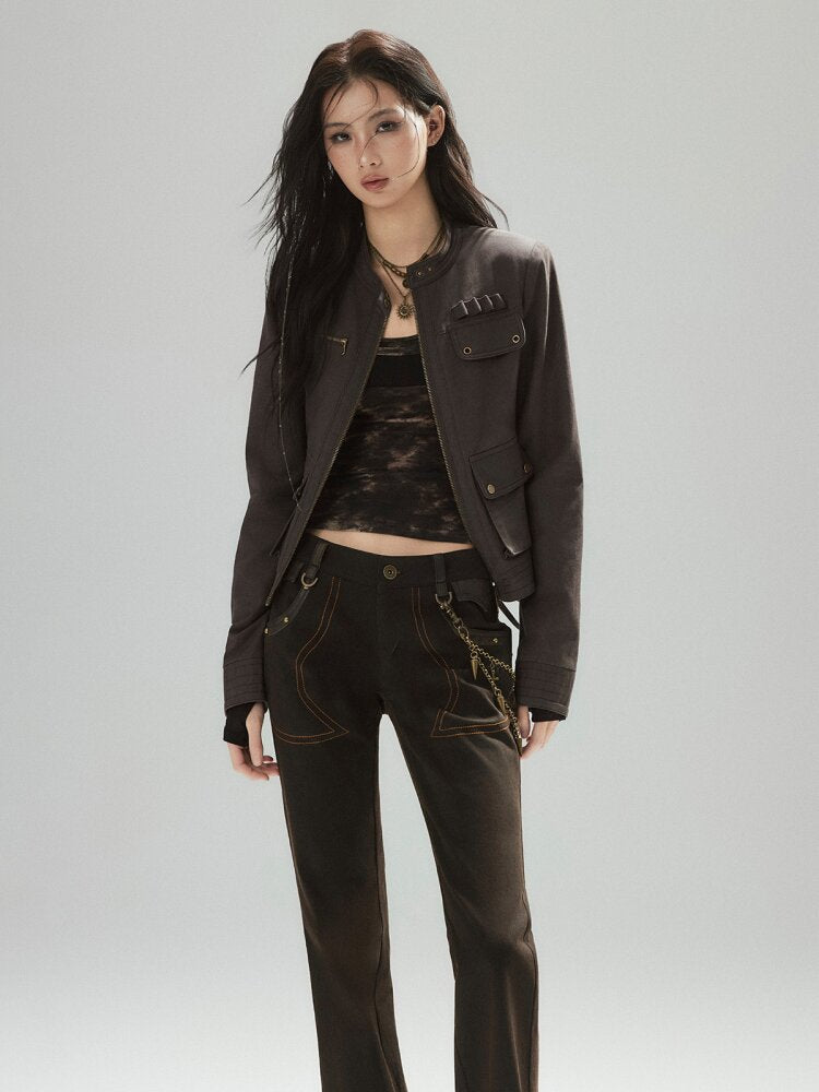 Coffee Low-Rise Leather Slacks【s0000015606】