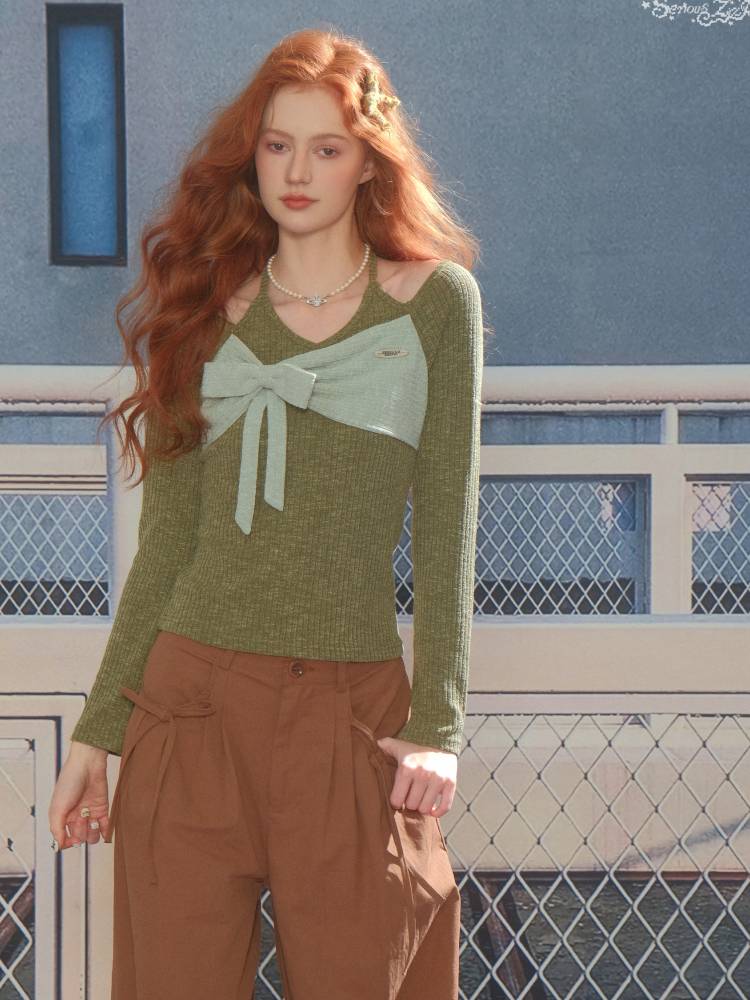 Halter Neck Long Sleeve Knit Sweater【s0000014358】