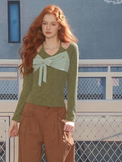 Halter Neck Long Sleeve Knit Sweater【s0000014358】