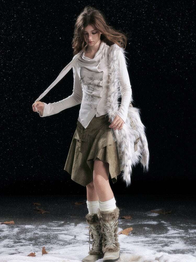 Mottled Graffiti Pleated Knit Top【s0000015552】