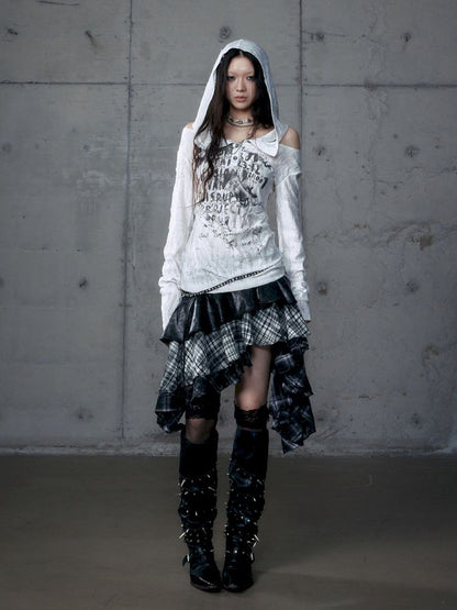 Backless Hooded Long Sleeve Bottom Top【s0000013469】