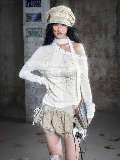 Cross Print Long Sleeve Knit Slouchy T-Shirt【s0000013892】