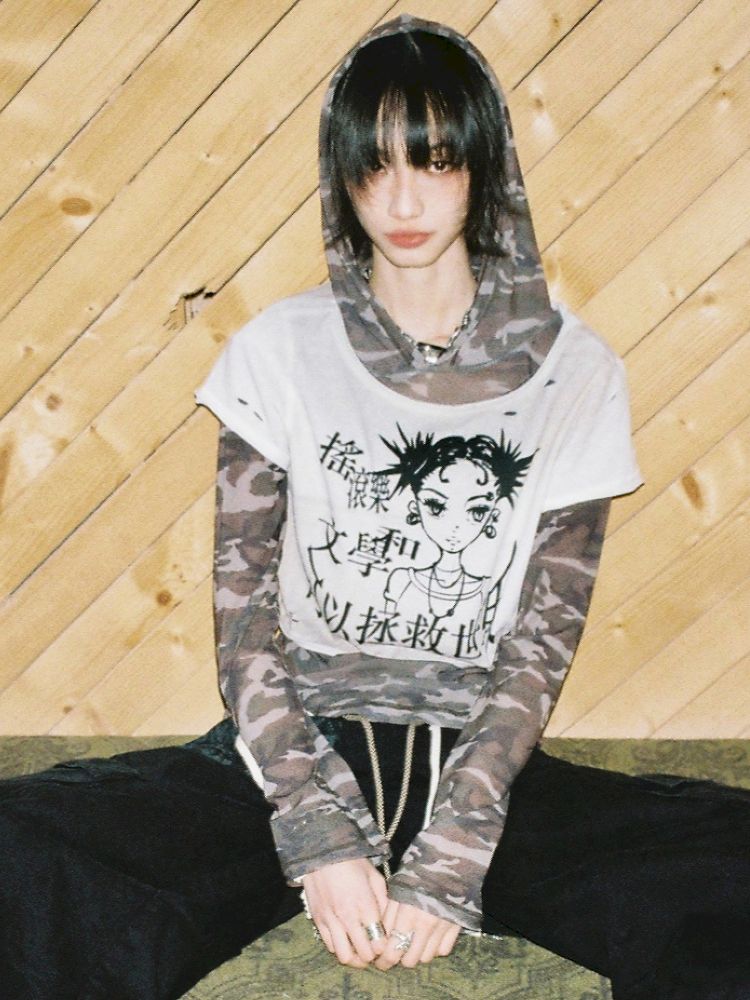Save the world camouflage hooded T【s0000012427】