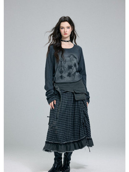 Washed Printed Rivet Knitted Top【s0000016261】
