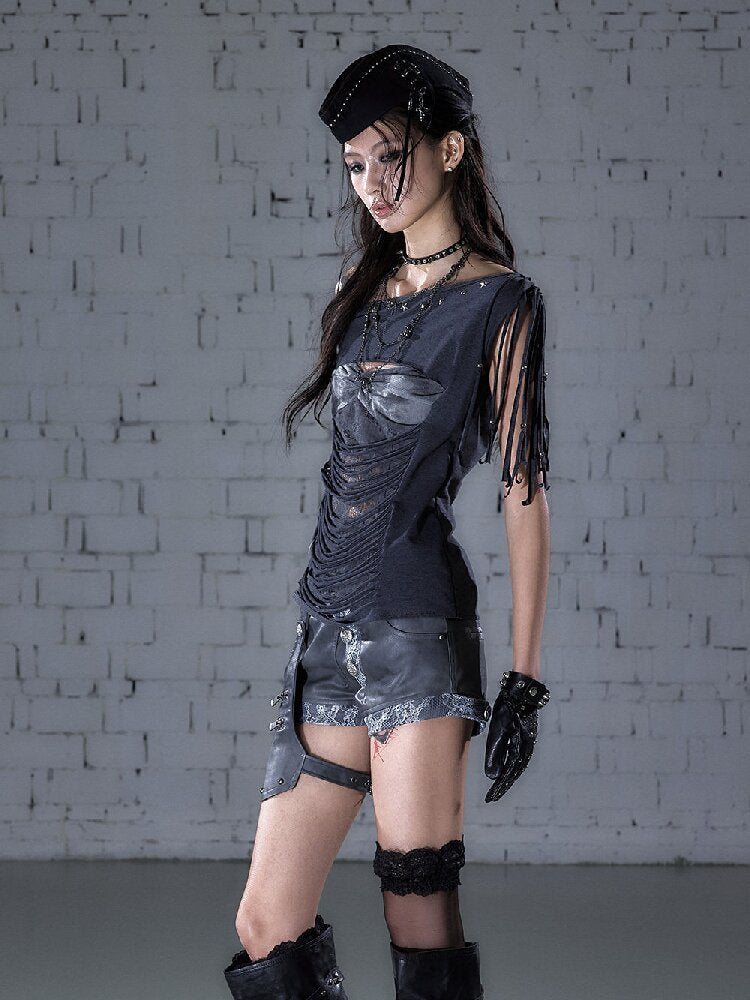 Patchwork Lace Fringe Slim T-Shirt【s0000016205】