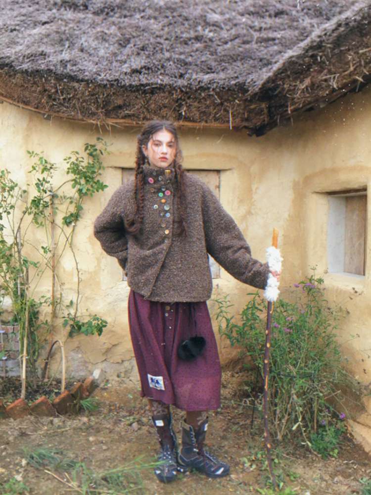 Brown Woolen Loose Button Coat【s0000014896】