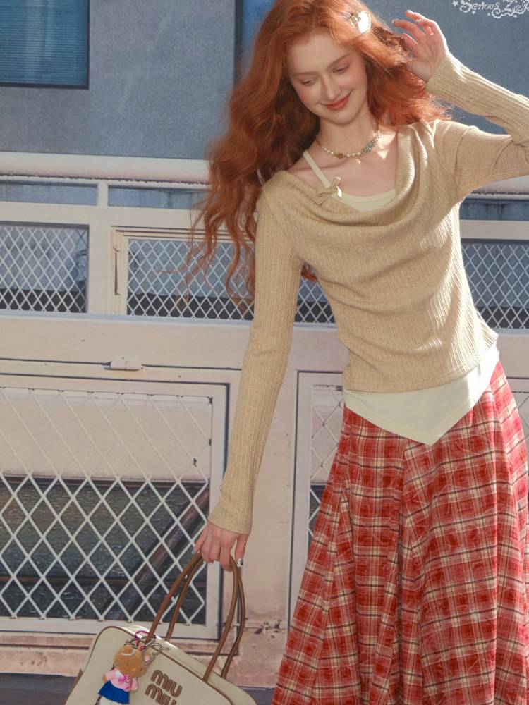 Slim Fit Top Long Sleeve Knit T-Shirt【s0000014354】