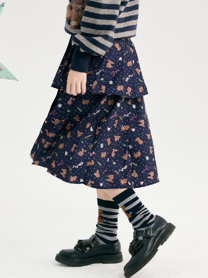 Bear Floral Pleated Short Skirt【s0000018723】