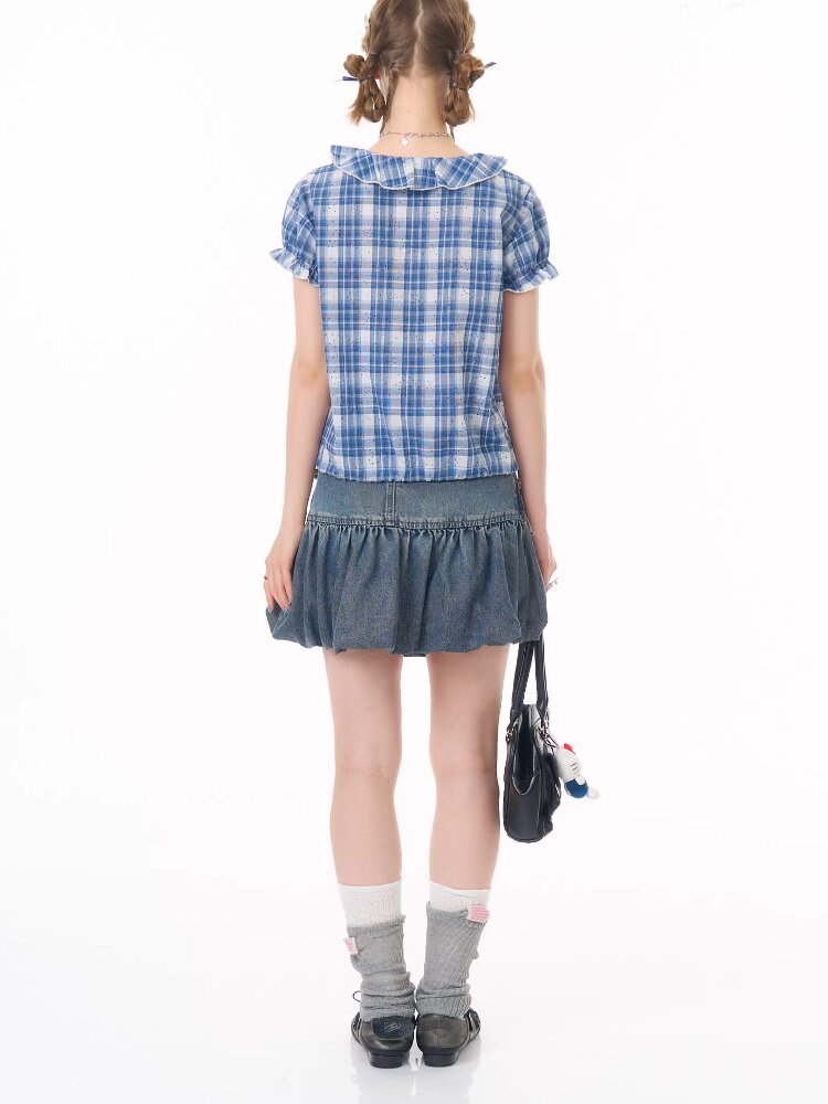 Plaid Splicing Hollow Shirt【s0000016618】