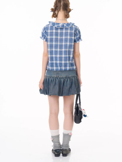 Plaid Splicing Hollow Shirt【s0000016618】