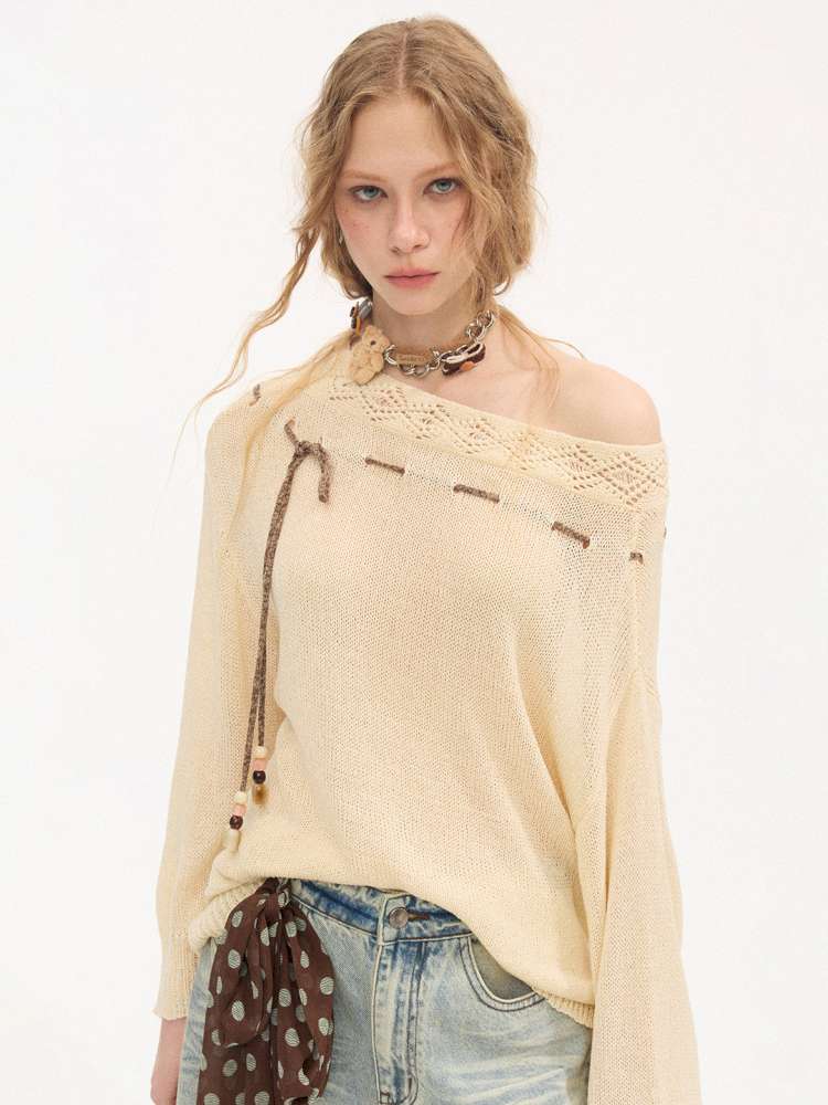 Slanted Strap Smock Knit Sweater【s0000015409】