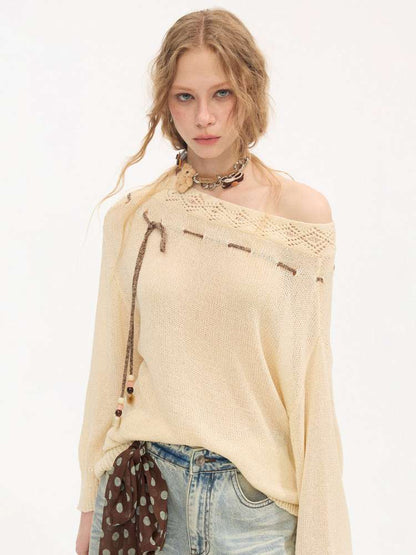 Slanted Strap Smock Knit Sweater【s0000015409】