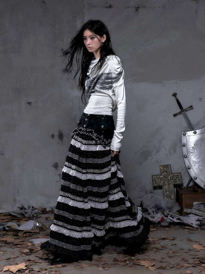 Patchwork Gathered A-Line Skirt【s0000014461】