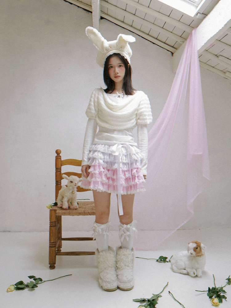 Pink Grid Gradient Lace Short Skirt【s0000014940】