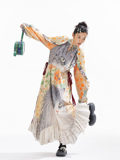 인쇄 된 길고 느슨한 드레스 [S0000011312]