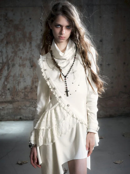 Asymmetric Collar Long-Sleeve Dress【s0000013960】