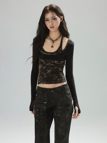 Wool Color-Blocking Lyocell Top【s0000015599】