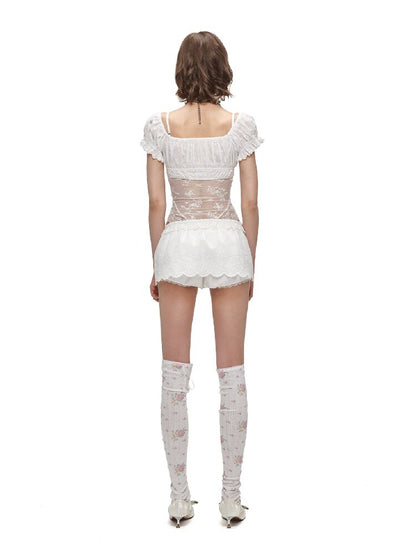 Lace Mesh Patchwork Bodysuit Blouse【s0000016908】