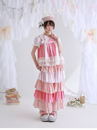 Pink Polka Dot Cake Skirt Pants【s0000016553】