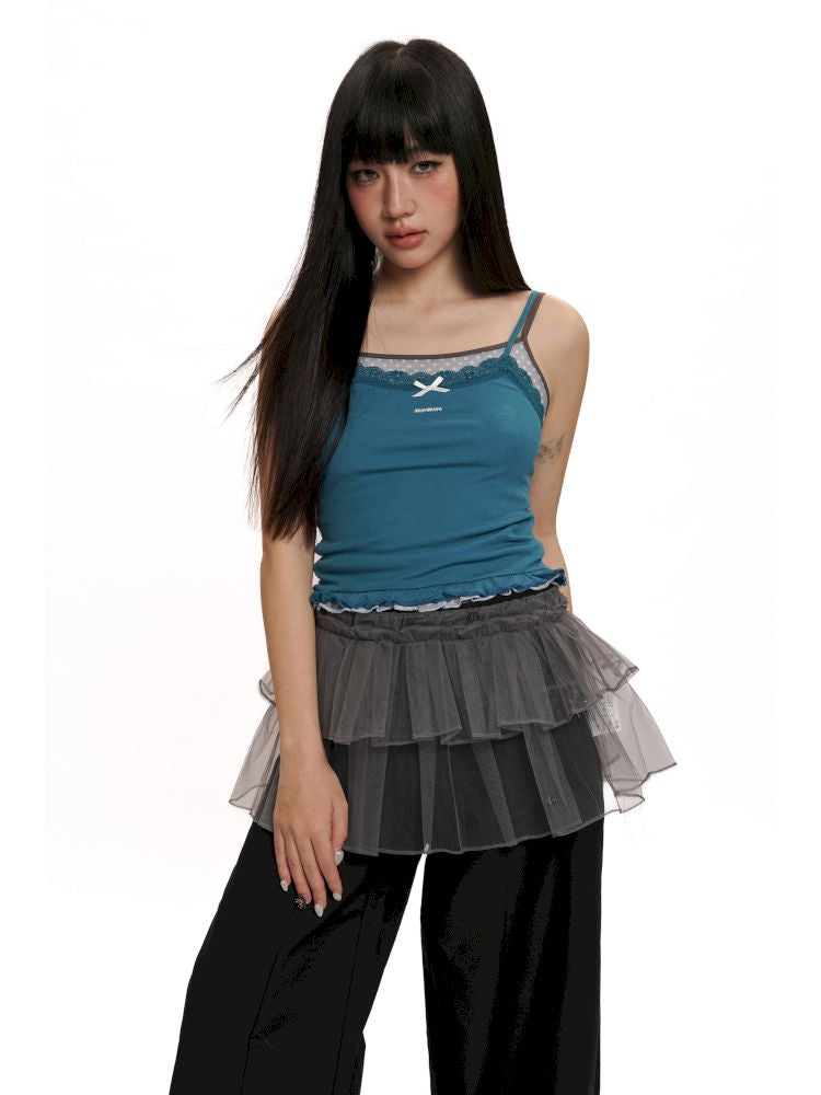 Bow Lace Ruffle Hem Camisole【s0000012489】