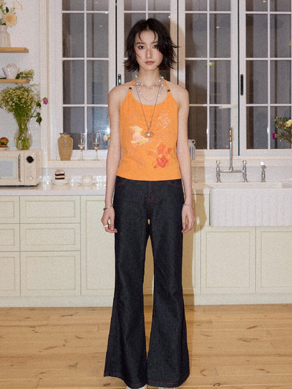 Topstitch Embroidered Flared Pants【s0000016658】
