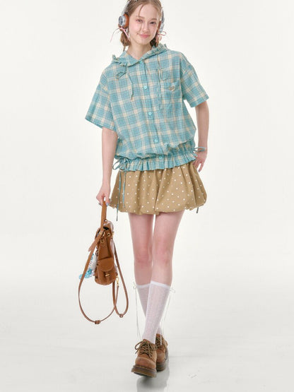 Ruffle Hem Hooded Plaid Shirt【s0000016619】